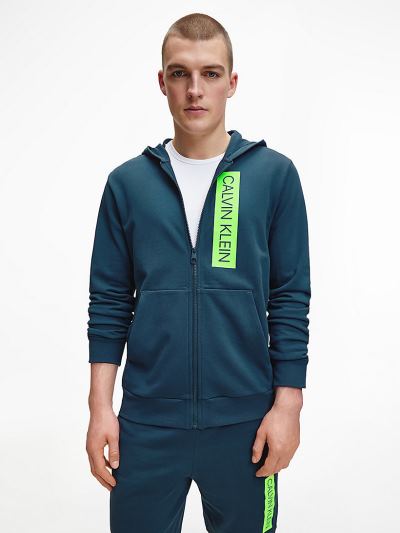 Calvin Klein Ruhák HU644929 | Calvin Klein Zip Up Férfi Kapucnis Pulóver Kék / Zöld